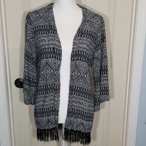 COPPER KEY Geo Print Fringe Kimono Size S/M - Picture 3 of 7
